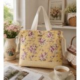 elisss bag Çiçek Desenli Kadın Çanta Piknik Çantası Lunchbag Bebek Çantası Plaj Çantası %100. Pamuk - Açık - Sarı