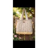 Elisss Bag Çiçek Desenli Kadın Çanta, Piknik Çantası, Lunchbag, Bebek Çantası, Plaj Çantası %100 Pamuk - Krem - 2