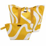 Elisss Bag Çiçek Desenli Kadın İkili Takım Cepli Piknik, Plaj, Makyaj, Bebek Bakım Seti Çantası Omuz & El Çantası (sarı)