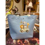 elisss bag Duck Keten Pamuk Kumaş Mavi Hayvan Desenli Çıtçıtlı Piknik Çantası Plaj Çantası Bebek Çantası Günlük Çanta - 42x35 cm