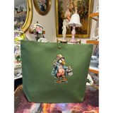 elisss bag Duck Keten Pamuk Kumaş Ördek Figürlü Yeşil Çıtçıtlı Piknik Çantası Plaj Çantası Bebek Çantası Günlük Çanta - 42x35 cm - Yeşil 002