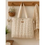 Elisss Bag Krem Çiçek Desenli Kadın Çanta, Piknik Çantası, Lunchbag, Bebek Çantası, Plaj Çantası %100 Pamuk