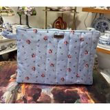 elisss bag Mavi Çiçek Desenli Macbook Ipad Tablet Laptop Taşıma Çantası Düzenleyici Fermuarlı Kulplu %100 Pamuk