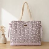 Elisss Bag Mor Çiçek Desenli Kadın Çanta, Piknik Çantası, Lunchbag, Bebek Çantası, Plaj Çantası %100 Pamuk