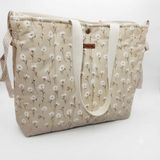 Elisss Bag Omuz Çantası, Krem Çiçekli,%100 Pamuk, Plaj, Bebek Bakım, Piknik ve Lunchbag Kullanımı (Krem)