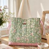 Elisss Bag Yeşil Çiçek Desenli Kadın Çanta, Piknik Çantası, Lunchbag, Bebek Çantası, Plaj Çantası %100 Pamuk