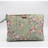 elisss bag Yeşil Çiçek Desenli Macbook Ipad Tablet Laptop Taşıma Çantası Düzenleyici Fermuarlı Kulplu %100 Pamuk - Yeşil - Yeşil