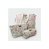 Elisss Design 3'lü Set Kadın Çanta Plaj Çantası Düzenleyici Makyaj Çantası Çiçek Desenli Su Yeşili Lunchbag %100 Pamuk