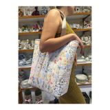 Elisss Design Beyaz Çiçek Desenli Dantelli Termos Çantası Elişi Çantası El Çantası Piknik çantası Büyük Boy %100 pamuk