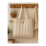 Elisss Design Krem Piknik çantası, Bebek Çantası, Plaj Çantası, Lunchbag, Çiçek Desenli Kadın Çantası %100 pamuk