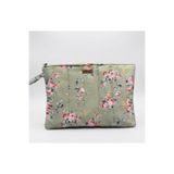 Elisss Design Yeşil Çiçek Desenli Macbook Ipad Tablet Laptop Taşıma Çantası Düzenleyici Fermuarlı Kulplu %100 Pamuk