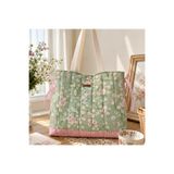 Elisss Design Yeşil Piknik çantası, Bebek Çantası, Plaj Çantası, Lunchbag, Çiçek Desenli Kadın Çantası %100 pamuk