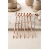 Elista 6'lı Bronz Pipetli Latte Kaşığı Kokteyl Kaşığı Ve Temizleme Fırçası, 22 Cm KÖŞELİ