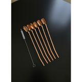 Elista 6\'lı Bronz Pipetli Latte Kaşığı Kokteyl Kaşığı ve Temizleme Fırçası, 22 cm Yaprak Model