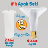 Elista 6'Li Set Mobilya Tv Unitesi Yukseltici M8 Civatali Destek Ayagi Ayaklari 15 Cm Beyaz Altin