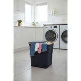 Elista Bambu Çerçeveli 100 Litre Kapaklı Katlanabilir Çamaşır Sepeti, 2 Bölmeli Kirli Sepeti (60X54X33) - Siyah