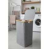 Elista Bambu Çerçeveli 75 Litre Kapaklı Katlanabilir Kirli Çamaşır Sepeti, (60X40X30) - Gri