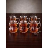 Elista Lüks Detaylı Kulplu Cam Çay Bardağı Seti – 6 Kişilik 150 ml - Şeffaf