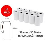 Elit 10 Adet Yazar Kasa Pos Rulosu 56X30 Açık Beyaz Renk 30 Metre Ölçülerle Termal Kağıt