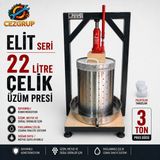 Elit 22 Litre Üzüm Sıkma Presi | 304 Çelik Sepet & Izgara | Şarap Yapma Makinesi