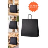 Elit Burgu Saplı Kraft Çanta Mavi FSC Sertifikalı Kağıt Poşet Butik Hediye Torbası 36x12x41 cm 25Li