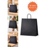Elit Burgu Saplı Kraft Çanta Siyah FSC Sertifikalı Kağıt Poşet Butik Hediye Torbası 36x12x41 cm 50Li