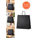 Elit Burgu Saplı Kraft Çanta Siyah FSC Sertifikalı Kağıt Poşet Butik Hediye Torbası 45x15x50 cm 25Li