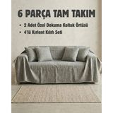 Elit Collection 6 Parça Koltuk Örtüsü ve Kırlent Kılıfı Seti – 2'li 170X210 Kaymaz Koltuk Örtüsü + 4'lü 45X45 Kırlent Kılıfı Tam Takım - 170 x 210 cm - Gri