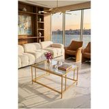 Elit Gold Kare Orta Sehpa Şeffaf Camlı 50 X 50 Cm, Yükseklik 45 Cm Modern Dekoratif