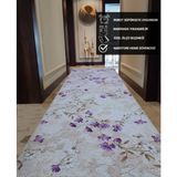 Elit Lila Kahve Çiçekli Kabartmalı Kaymaz Taban Yıkanabilir Kesme Yolluk Halı - 120 x 200 cm