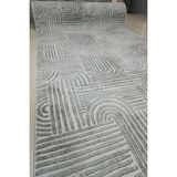 Elit Osso Gri Beyaz Kabartmalı Kaymaz Taban Yıkanabilir Kesme Yolluk Halı - Gri - Beyaz - 100 x 520 cm