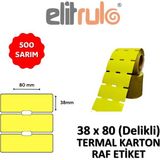Elit Rulo 500 Sarım Delikli Termal Karton Raf Etiketi 38MM x 80MM Sarı Renkli Yüksek Kalite