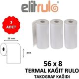 Elit Rulo Elitrulo Takograf Kağıdı 56mm x 8mt 3 Adet Beyaz Renkli Yüksek Kalite Sarf Malzemeleri
