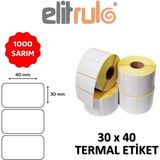 Elit Rulo Elitrulo Termal Barkod Etiketi 30x40 mm 1000 Adet Rulo Özellikli Beyaz Etiket