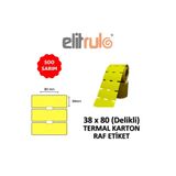 Elit Rulo Elitrulo Termal Karton Raf Etiketi 38mm x 80mm DELİKLİ SARI - 500 Adet
