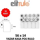 Elit Rulo Yazar Kasa Pos Rulosu 56 mm x 14 mt 10 Adet Beyaz Termal Kağıt