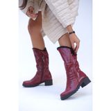 Elit Shoes Bruna Doğal Deri Içi Kürk Detaylı Bordo Simli Kadın Çizme