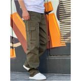 Elit Wear Erkek Baggy Kalıp Yan ve Arka Cepli Bol Pantolon - 33 - Koyu Haki