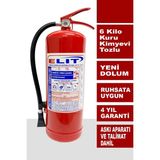 Elit Yangın Söndürme Tüpü 6 kg Tozlu 4 Yıllık Ruhsata Uygun (Askı Aparatı ve Levha Dahil)