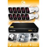 ELITCAM 10 Kameralı Kare 10 Dış Kamera Set 2 TB HDD Full HD Gece Görüşlü Güvenlik Kamerası Sistemi