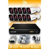 ELITCAM 10 Kameralı Kare 10 Dış Kamera Set HDD'siz Full HD Gece Görüşlü Güvenlik Kamerası Sistemi