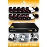ELITCAM 10 Kameralı Panda 10 Dış Kamera Set 2 TB HDD Full HD Gece Görüşlü Güvenlik Kamerası Sistemi