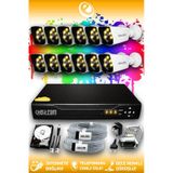 ELITCAM 12 Kameralı Kare 12 Dış Kamera Set 2 TB HDD Full HD Renkli Gece Görüşlü Güvenlik Kamerası Sistemi