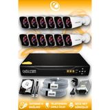 Elitcam 12 Kameralı Kare 12 Dış Kamera Set 500 GB HDD Full HD Gece Görüşlü Güvenlik Kamerası Sistemi - Beyaz