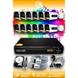 ELITCAM 12 Kameralı Zebra 12 Dış Kamera Set 250 GB HDD Full HD Renkli Gece Görüşlü Güvenlik Kamerası Sistemi