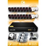 ELITCAM 16 Kameralı Kare 16 Dış Kamera Set 2 TB HDD Full HD Gece Görüşlü Güvenlik Kamerası Sistemi