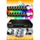 ELITCAM 16 Kameralı Kare 16 Dış Kamera Set 2 TB HDD Full HD Renkli Gece Görüşlü Güvenlik Kamerası Sistemi