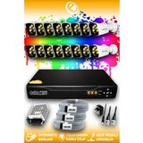 ELITCAM 16 Kameralı Kare 16 Dış Kamera Set HDD'siz Full HD Renkli Gece Görüşlü Güvenlik Kamerası Sistemi