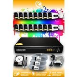 ELITCAM 16 Kameralı Zebra 16 Dış Kamera Set 2 TB HDD Full HD Renkli Gece Görüşlü Güvenlik Kamerası Sistemi