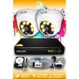 ELITCAM 2 Kameralı Dome 2 İç Kamera Set 1 TB HDD Full HD Renkli Gece Görüşlü Güvenlik Kamerası Sistemi